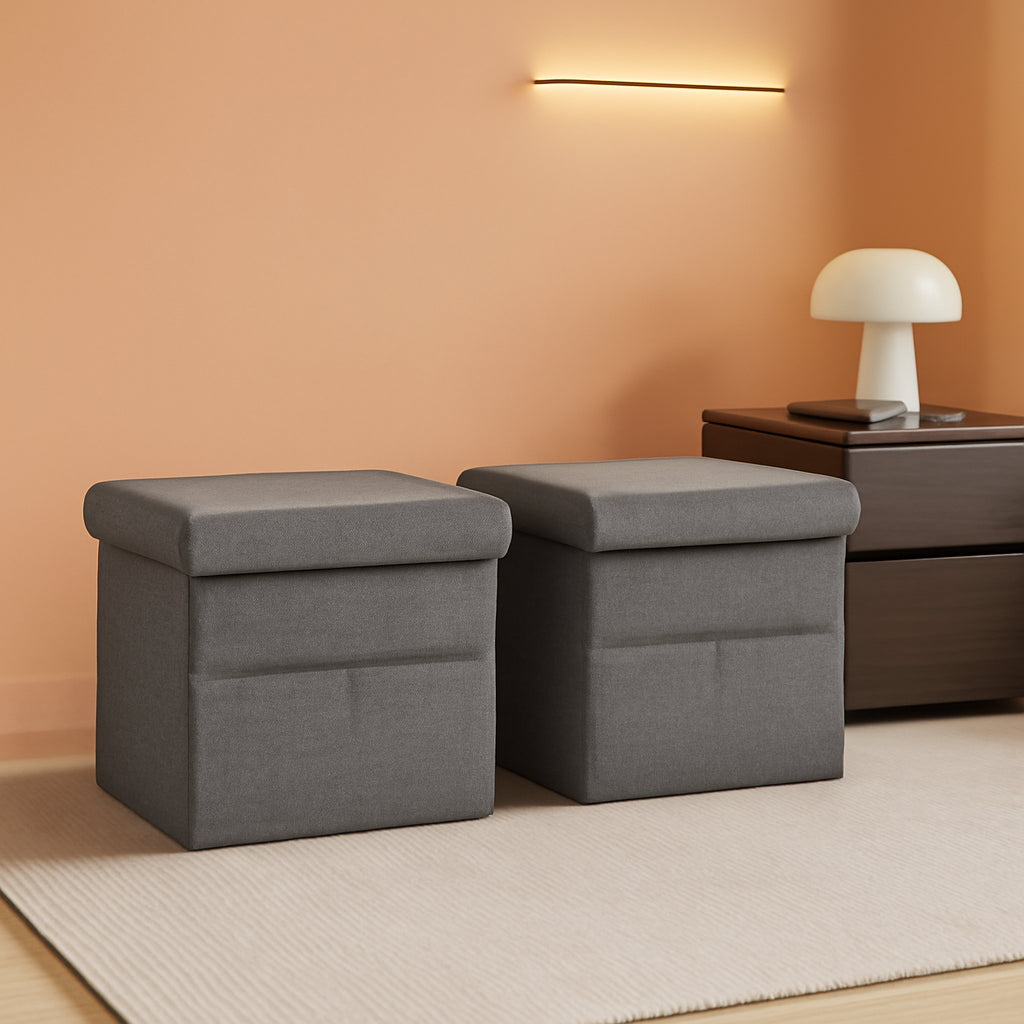 Gray 15 Inch Collapsible Storage Ottomans Compartments