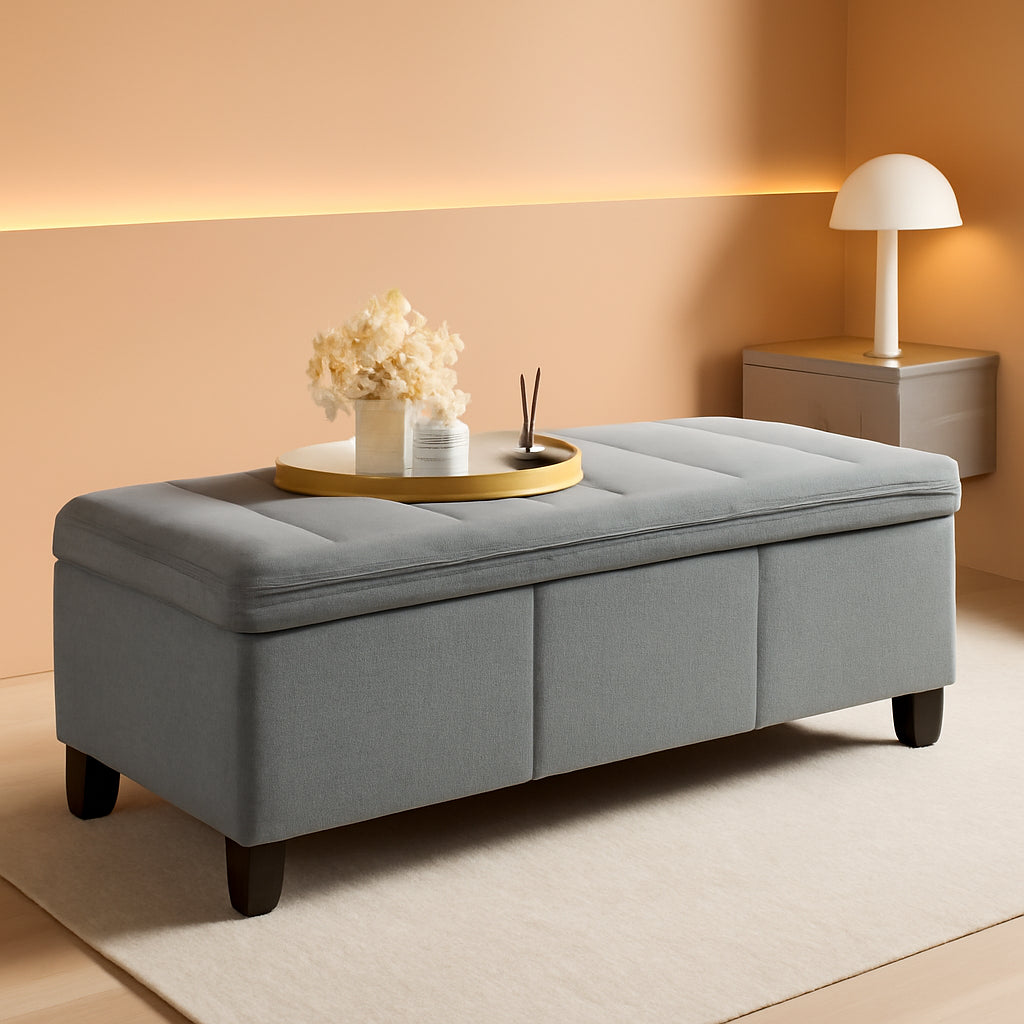 Forty Seven Inch Storage Ottoman Bench Linen Gray Fa...