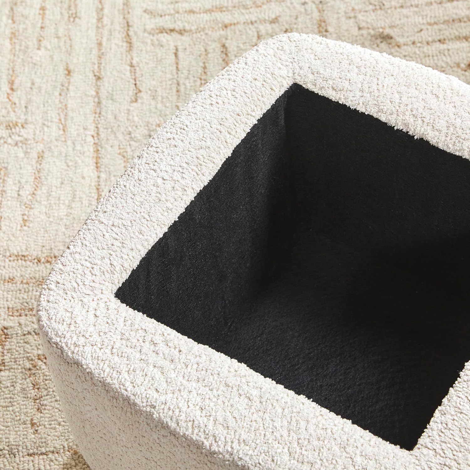 Ivory Luxurious Storage Bouclé Ottoman Wooden Legs