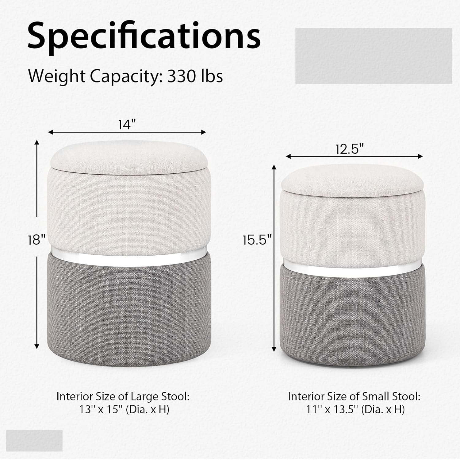 Gray Nesting Storage Ottomans with Hidden Capacity