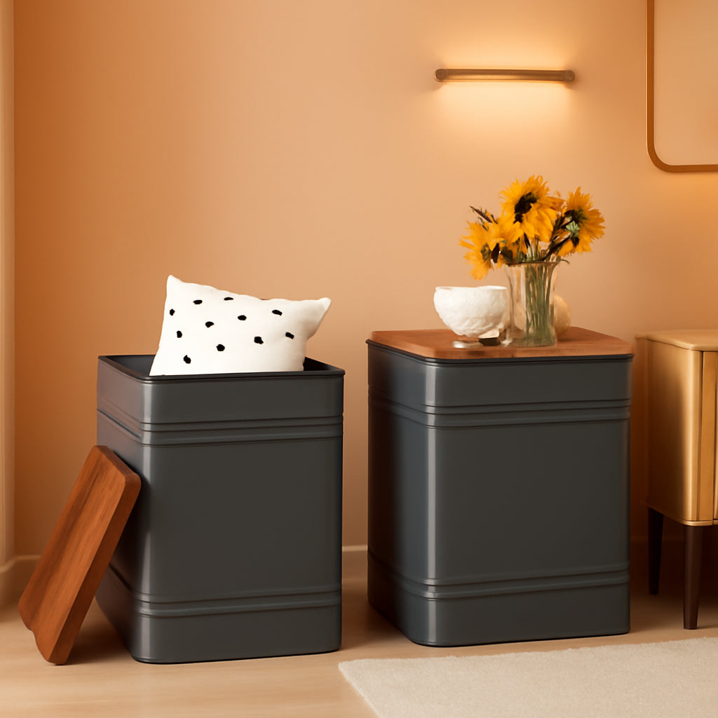 Industrial Black Storage Ottoman with Removable Lid