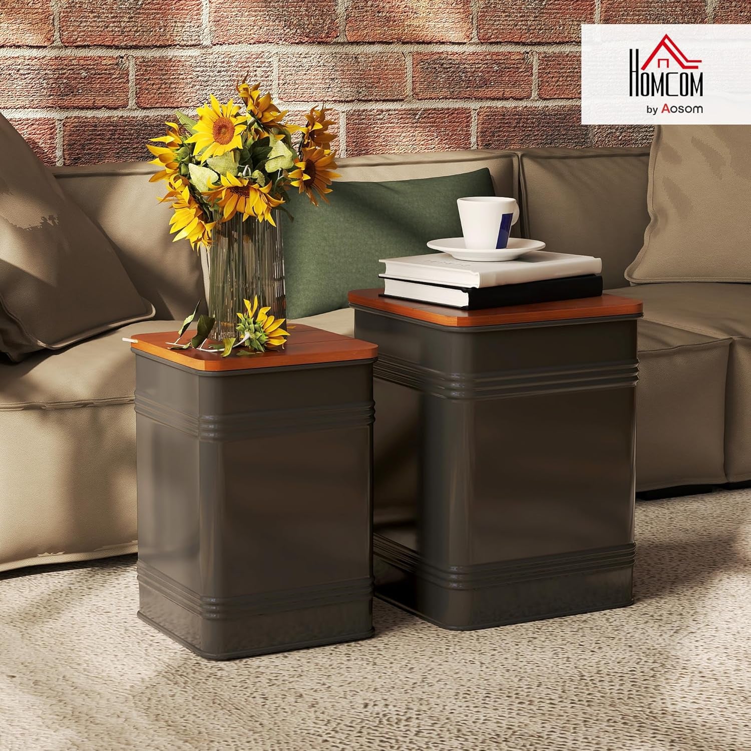 Industrial Black Storage Ottoman with Removable Lid