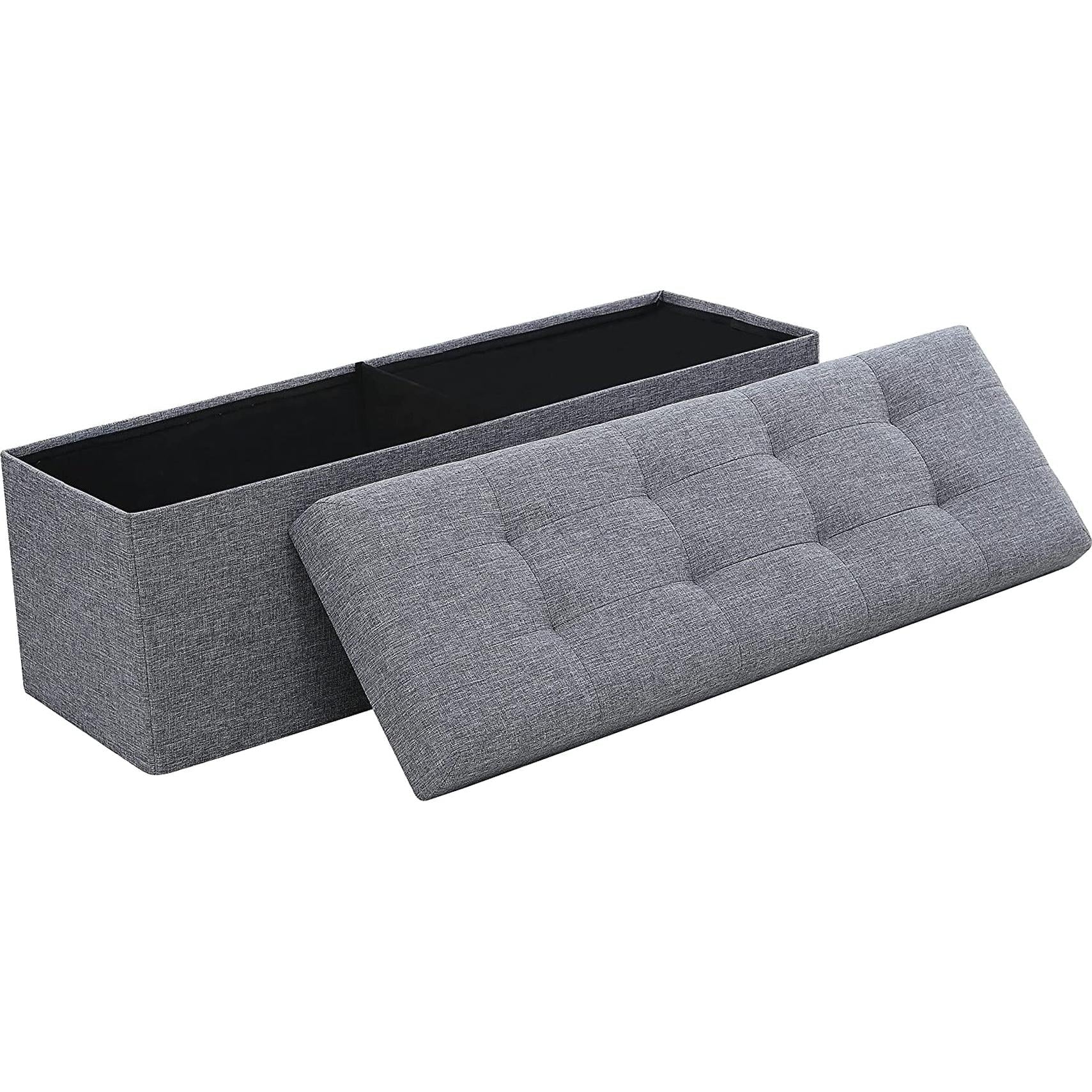 Gray 45 Inch Storage Ottoman Bench Durable Upholstery