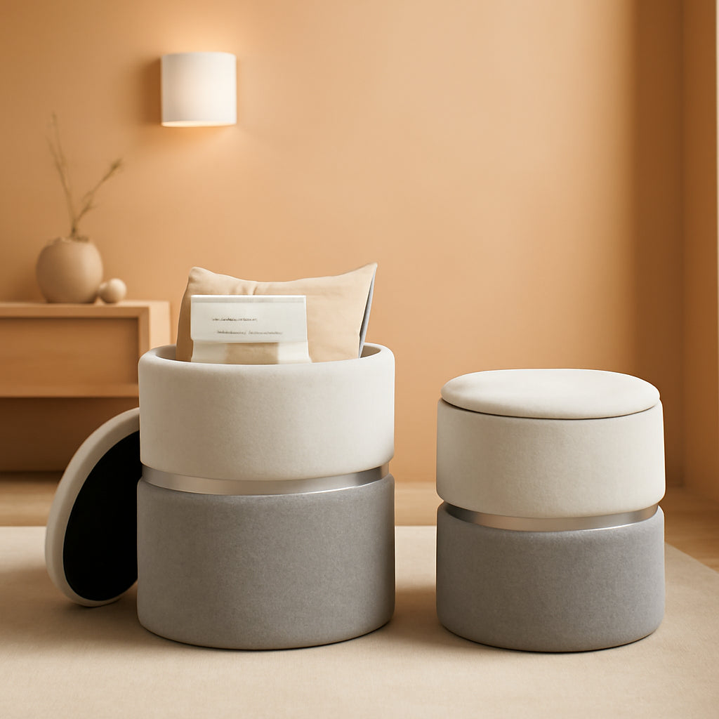 Gray Nesting Storage Ottomans with Hidden Capacity