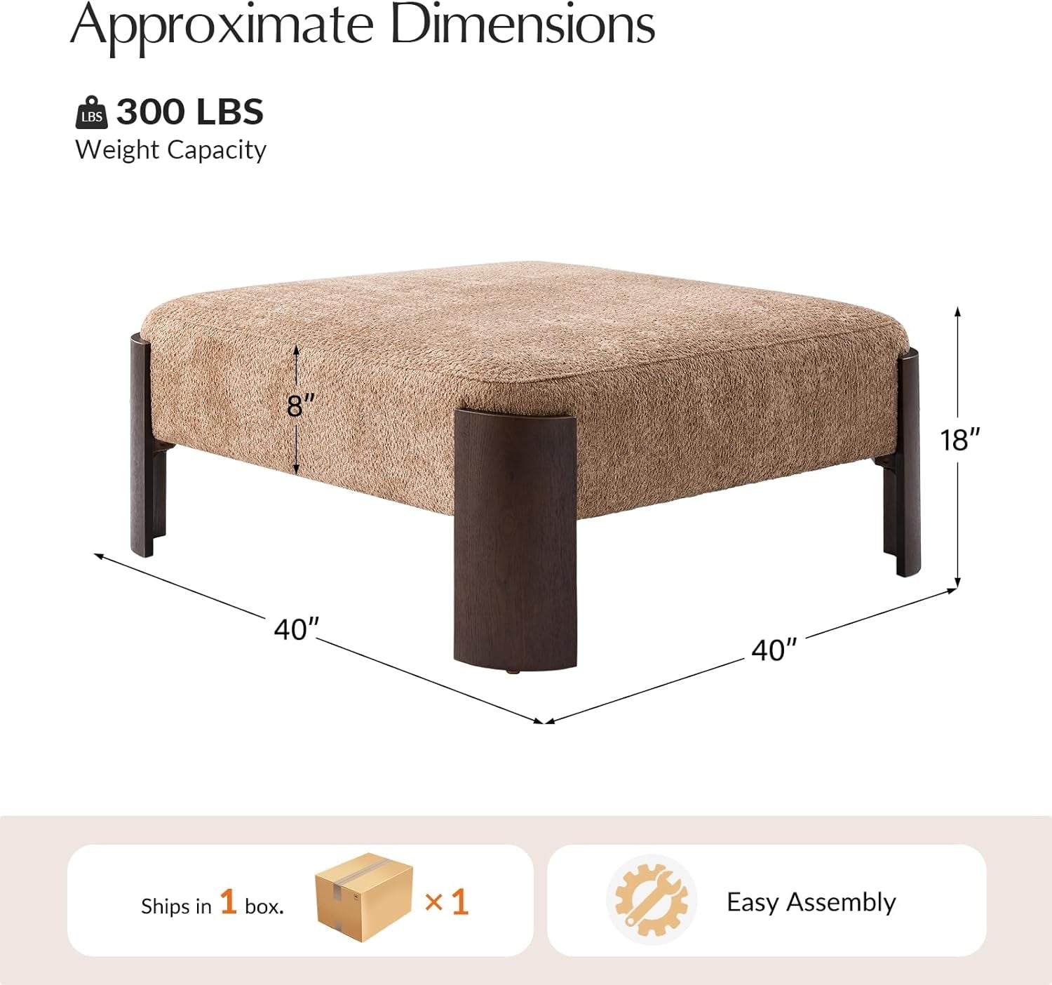 Forty Inch Super Soft Chenille Ottoman Coffee Table Sand