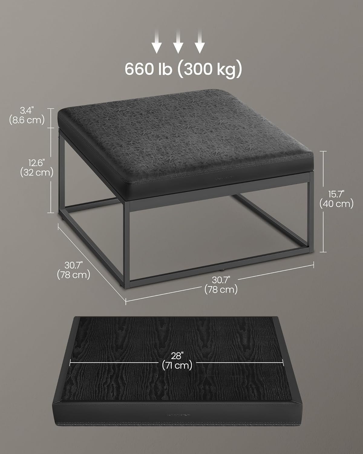 Ink Black Modular Ottoman Coffee Table Reversible