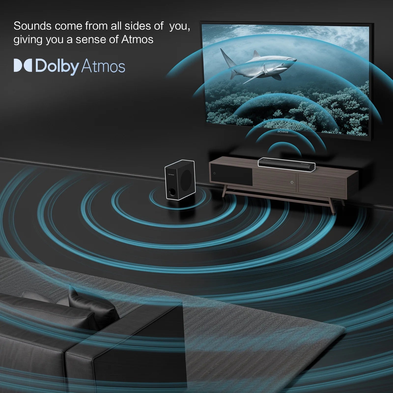 2.1Ch Dolby Atmos Soundbar with Subwoofer, 150W Sound Bar for TV with Bluetooth 5.3, Home Theater Surround System for Tv/Projector/Pc, HDMI Earc, Optical, AUX & USB