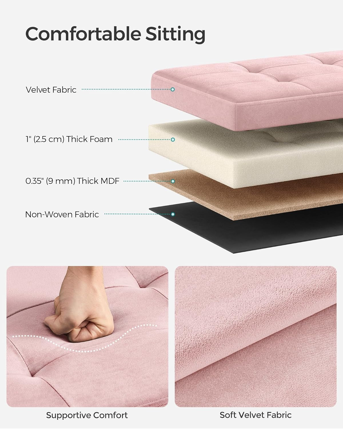 Jelly Pink Foldable Storage Ottoman Bench 15x30x15